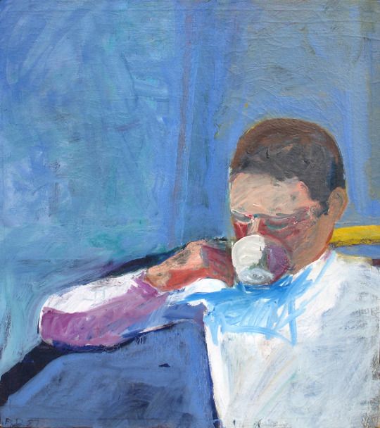 a painting of a man drinking from a cup