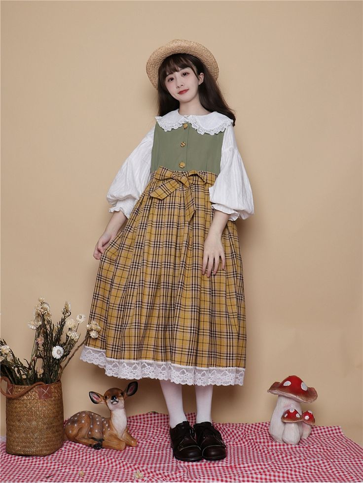 Summer Academia, Steampunk Fashion Male, Gothic Skirts, Mori Kei, Vintage Jumper, Jumper Skirt, Kawaii Dress, Lolita Dress, Plaid Dress