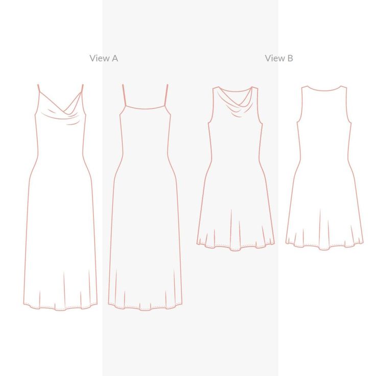 three different types of dresses, one in white and the other in light pink on a white background