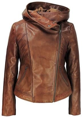 Sasha is women's top quality hooded leather jacket. Made with extra-soft and supple  premium lambskin leather. It has an assymetrical zipper cut on the closure. Stylish hoody with light patchwork on chest to give it more attitude.  Two exterior side pockets. A sexy, slip-on stylish fit. Made with 100% lambskin leather and fully lined with satin. Unique outer brown color, created with wax finish for added extravagance to the outer of this coat. Wear to impress! View Jacket Measurements Guide Hooded Leather Jacket, Leather Hoodie, Fall Fashion Coats, Bota Country, High Fashion Women, Leather Jacket With Hood, Lambskin Leather Jacket, Stylish Clothes For Women, Brown Leather Jacket