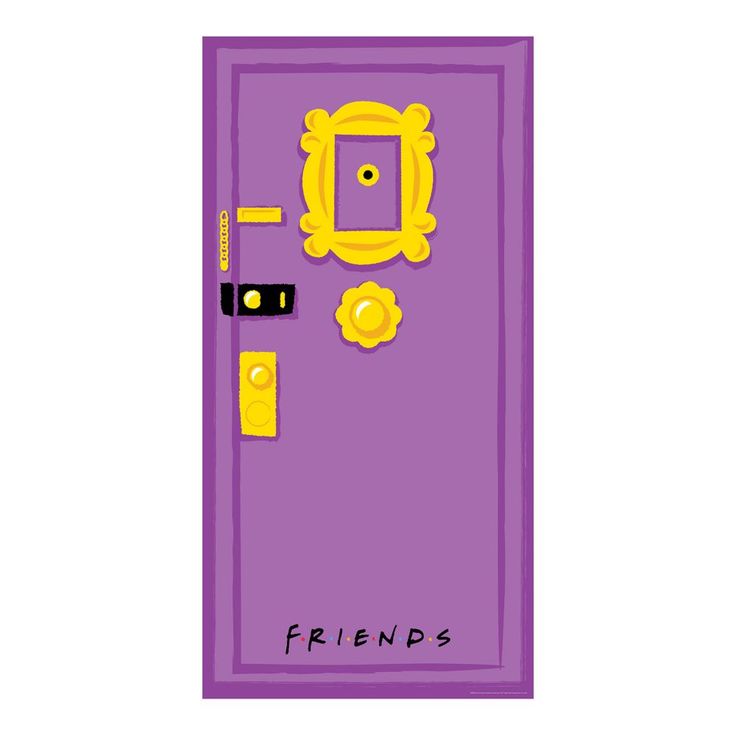 a purple door with the words friends on it and a yellow frame at the top