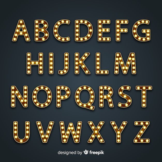 the light bulb alphabet with numbers and symbols in it's letters are lit up