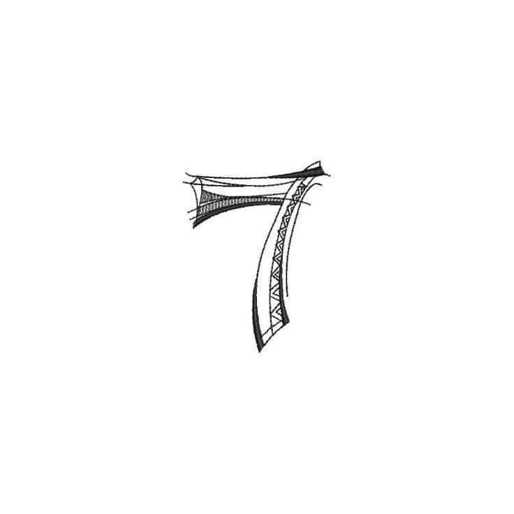 a black and white drawing of the number seven