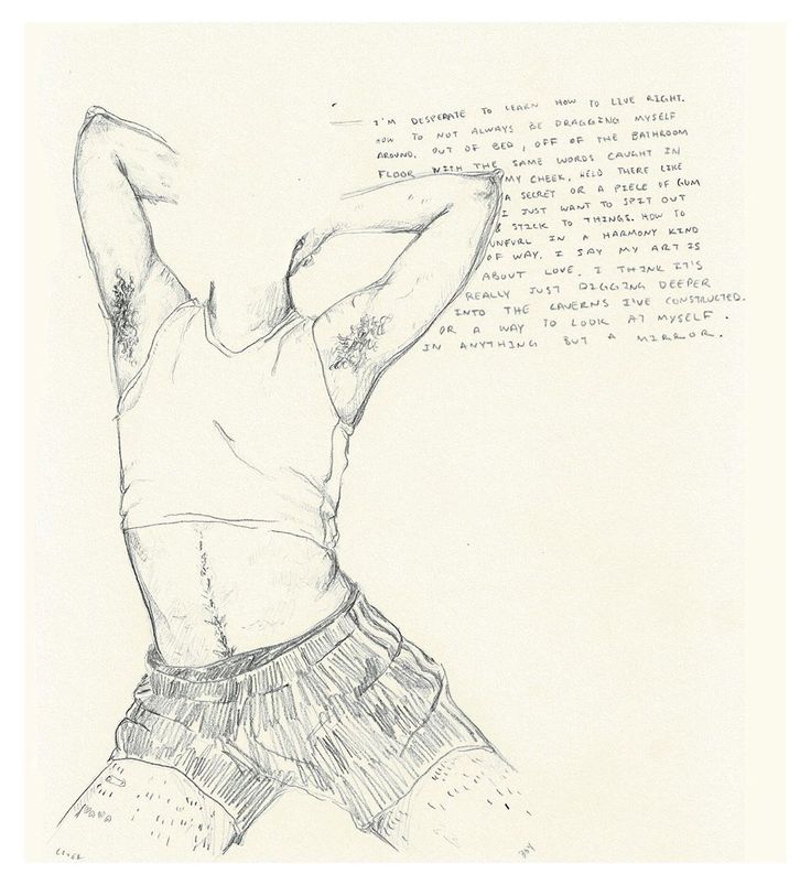 a drawing of a man with his back to the camera, in shorts and a tank top