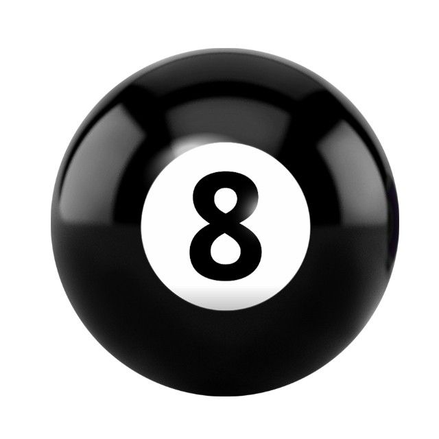 a black pool ball with the number eight in it's center, on a white background