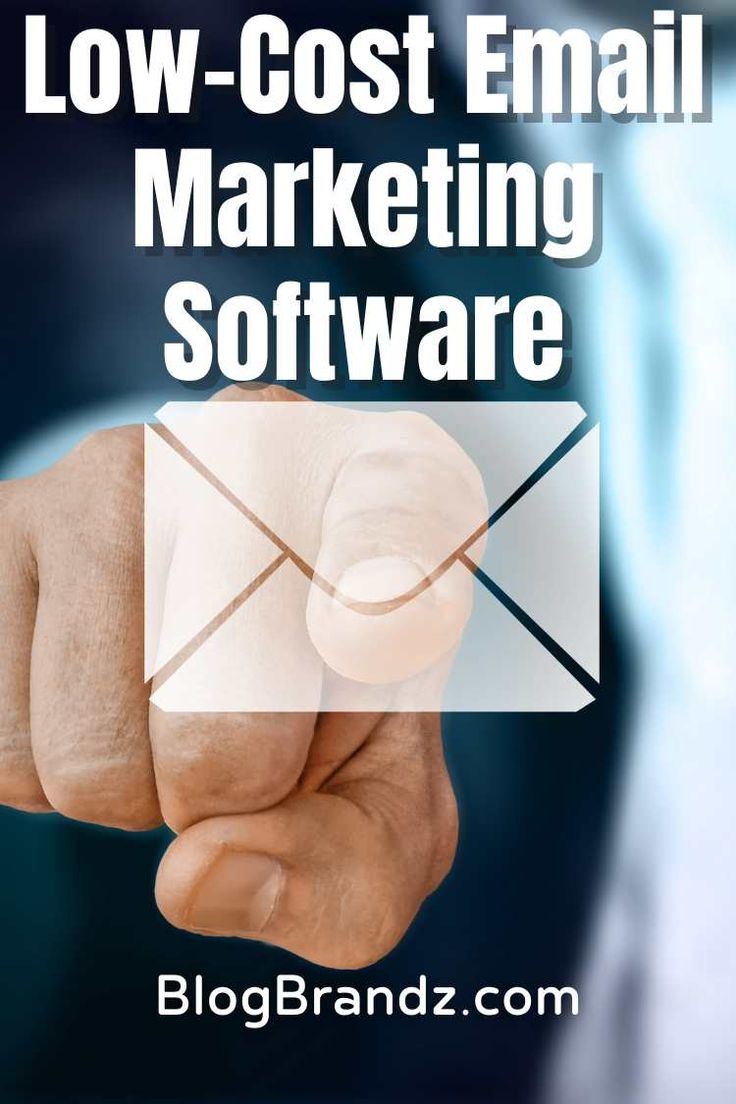 a hand pointing at an email envelope with the words low cost email marketing software