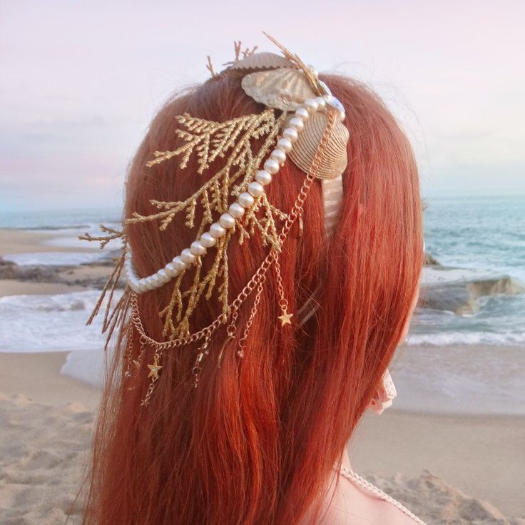 Mermaid Crown Diy, Aesthetic Ariel, Sea Witch Aesthetic, Water Crown, Sea Crown, Mermaid Headpiece, Mermaid Crowns, Mermaid Hair Accessories, Pearl Princess