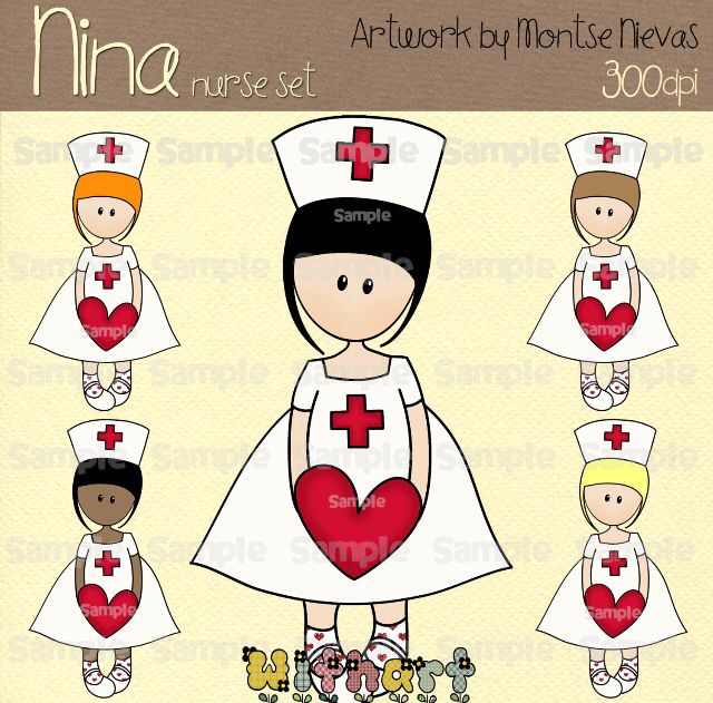 nurse clipart set with nurses in white uniforms and red cross on their chests