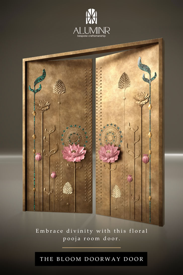 an open door with flowers on it and the words, embrace divinely with this floral panel