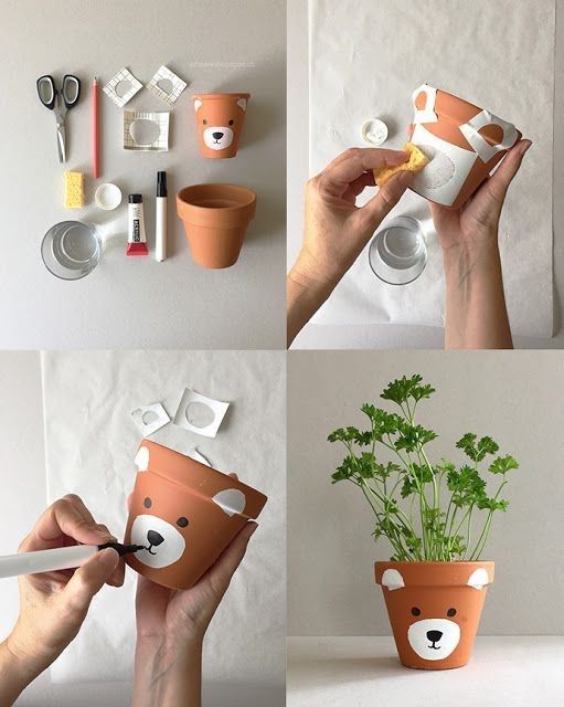 someone is making an animal planter out of toilet paper and some plants in it