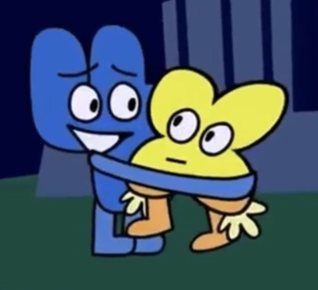 two cartoon characters hugging each other in the dark