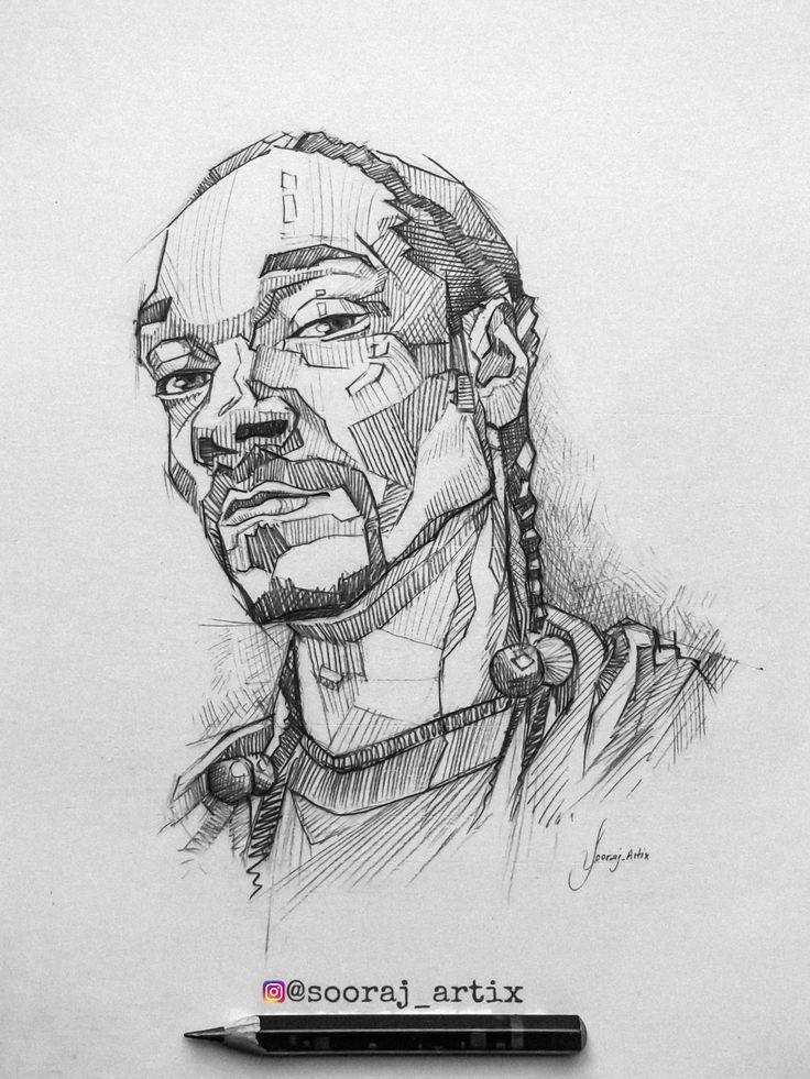 a pencil drawing of a man's face with chains on his neck and head