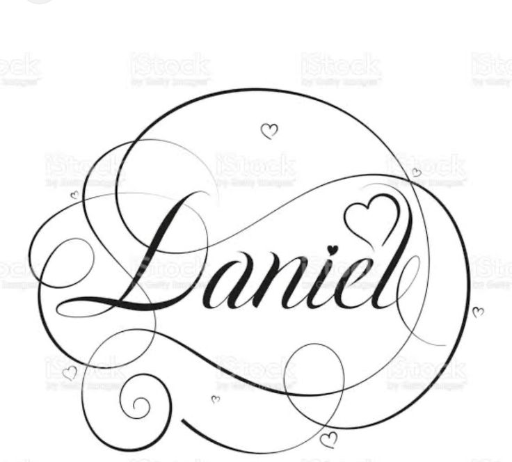 the word danielle written in cursive writing on a white background with hearts and swirls