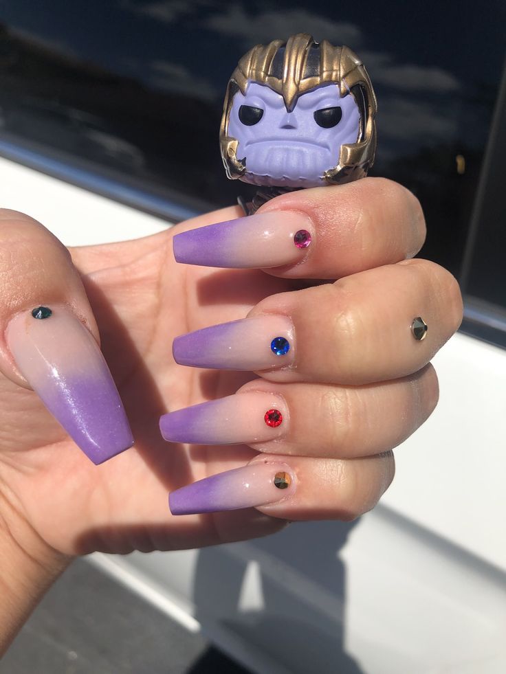 Thanos Nails, Avenger Nails, Marvel Nails Designs, Avengers Nail Art, Avengers Nails, Marvel Nails, Coffin Nails Matte, Dapper Day, Dream Nails