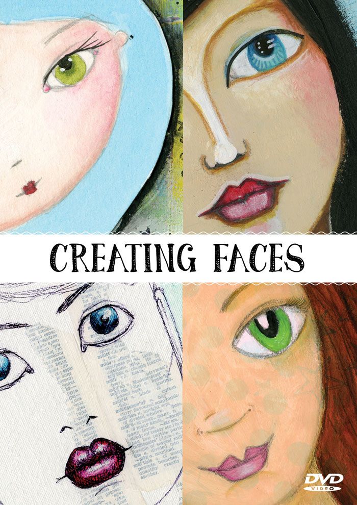 three different colored faces with the words creating faces on them and an image of a woman's face