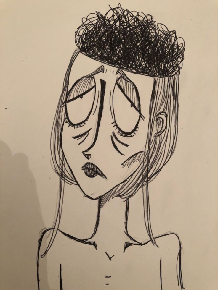 a drawing of a woman with her eyes closed and hair in the middle of her head