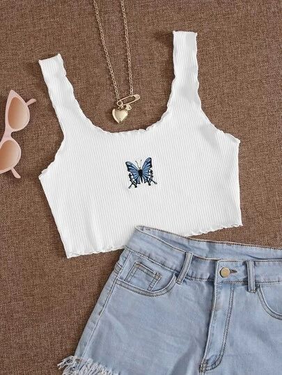 Las últimas tendencias | Mujer, hombre, niños y hogar |Novedade|Próxima|Nuevo | SHEIN España Pieces Of Clothing, Shein Outfits, Butterfly Embroidery, Elegante Casual, Trendy Summer Outfits, Crop Top Outfits, Cute Crop Tops, Tween Outfits