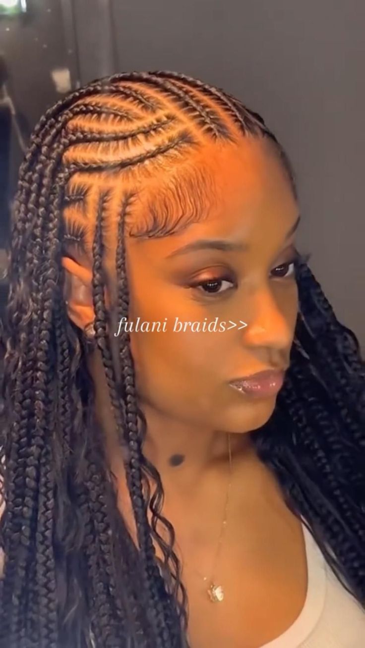 Cornrow Back Braids, Cornrows Designs For Black Women, Scalp Braid Styles For Black Women, Black Girls Hairstyles Box Braids, Half Up Half Down Braid Styles, Two Layer Braids Black Hairstyles, Hairstyle Ideas For Black Girls Braids, Fulnia Braids, Feed In And Knotless Braids