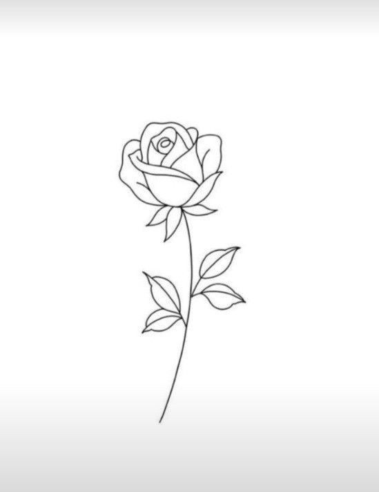 a single rose is shown in the middle of a line art drawing, with leaves on it