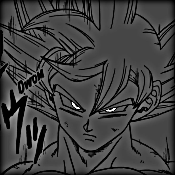 a drawing of gohan from the dragon ball game with his eyes glowing in front of him