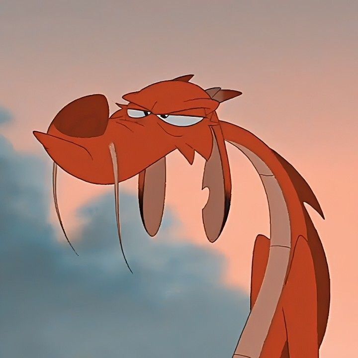 an orange cartoon character with its mouth open in front of a pink sky and clouds