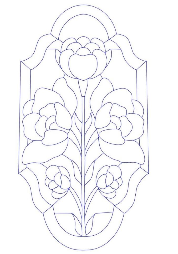 a drawing of flowers in a vase on a white background