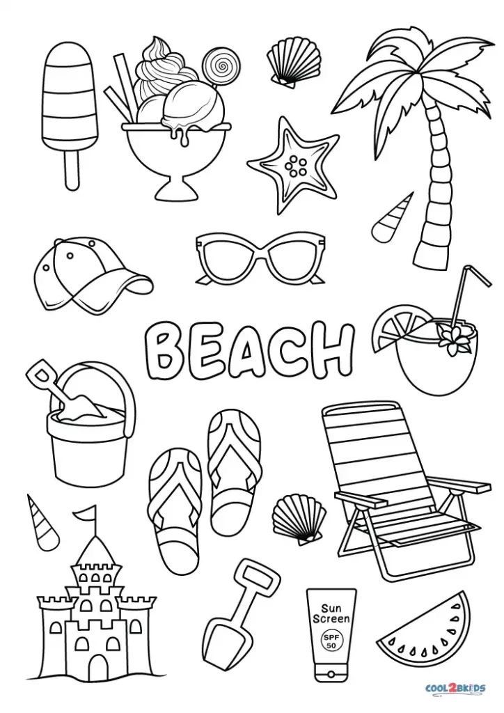 beach coloring pages for kids to print out and color with the word beach on it