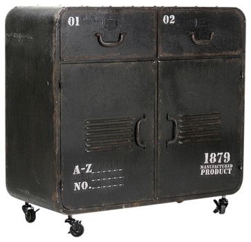 an old metal storage cabinet with wheels and numbers