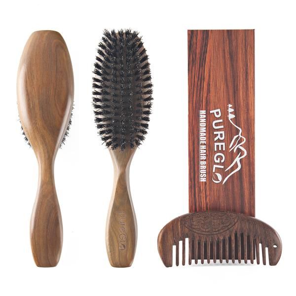 Green Sandalwood Boar Bristle #Hair #Brush Set Long Full Hair, Bristle Hair Brush, Wooden Hair Brush, Oily Roots, Boar Bristle Hair Brush, Boar Bristle Brush, Hair Brush Set, Wood Comb, Teased Hair