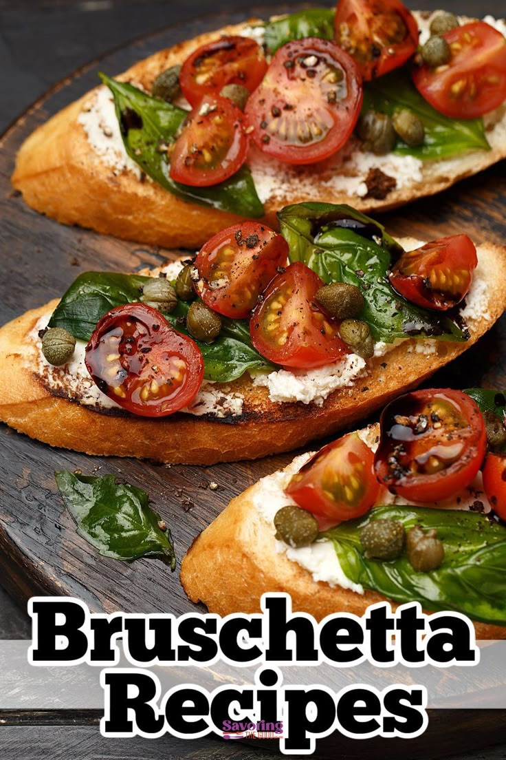 two pieces of bread with tomatoes and basil on top