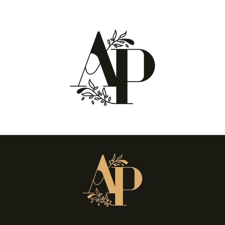 the letter ap is made up of two letters with leaves and branches on top of it