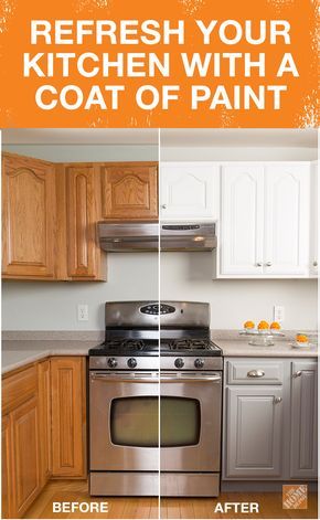 the before and after image shows how to refresh your kitchen with a coat of paint