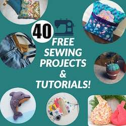 the cover of 40 free sewing projects and tutors, with images of handmade items