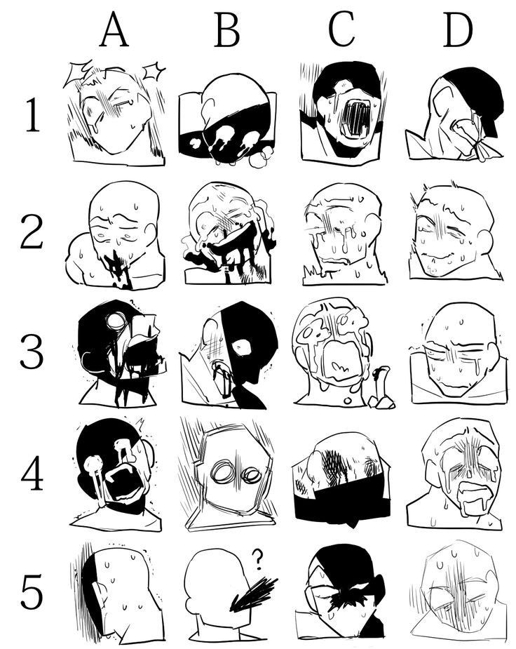 an image of various facial expressions in black and white, with the letter d above them