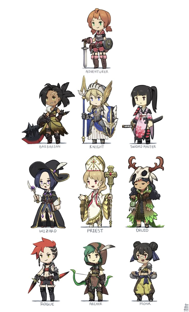 an image of some anime characters with different outfits and hair styles, all in different colors