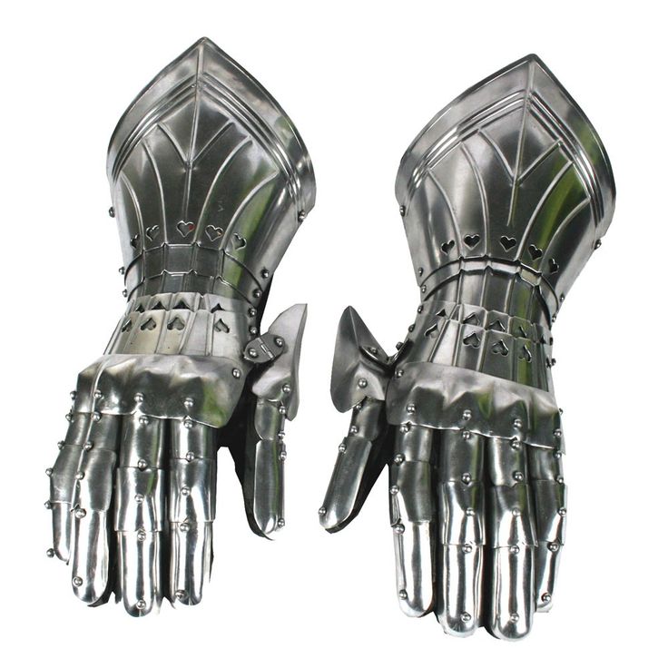 two metal gloves that are made to look like they have hands on each side of them