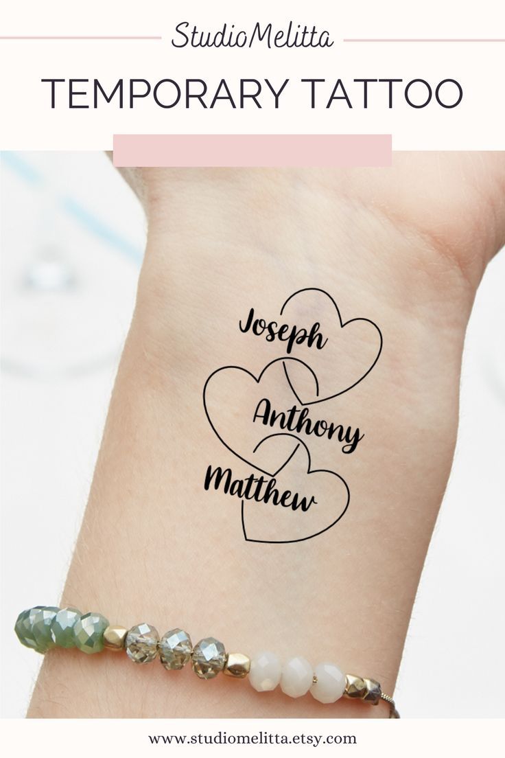 Custom Temporary Tattoo, Hearts With Kids Names (Set of 3) Kid Tattoos For Moms, Family Heart Tattoos, Family Name Tattoos, Tattoo Hearts, Heart Tattoos With Names, Name Tattoos For Moms, Puzzle Tattoos, Baby Name Tattoos