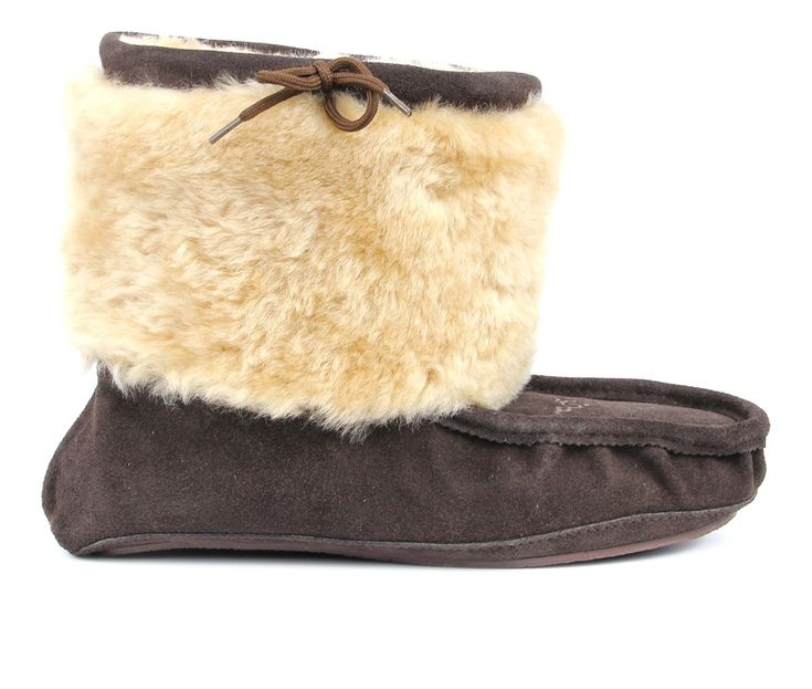 Superlamb's Navajo Moccasin takes inspiration from the original moccasin design to bring you this cozy, comfortable, and totally eye-catching suede moc. Genuine suede leather upper, Easy slip-on entry with a drawstring for a more custom and secure fit, Flat heel, Removable insole topped with 100% real sheepskin fleece for added comfort, Durable rubber outsole, Superlamb branding details | Women's Superlamb Navajo Moccasin Booties in Chocolate Size 9 Medium Navajo Moccasins, Indoor Outdoor Slippers, Moccasins Slippers, Shoe Carnival, Snow Boots Women, Winter Boots Women, Slide Slipper, Snow Boots, Womens Slippers