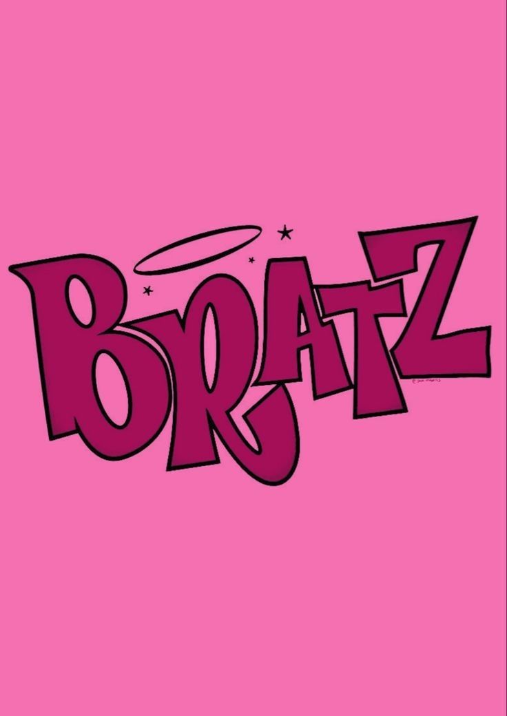 the word braz is written in pink and black on a pink background with an angel above it