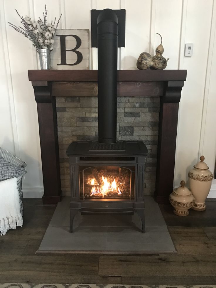 a wood burning stove in a living room