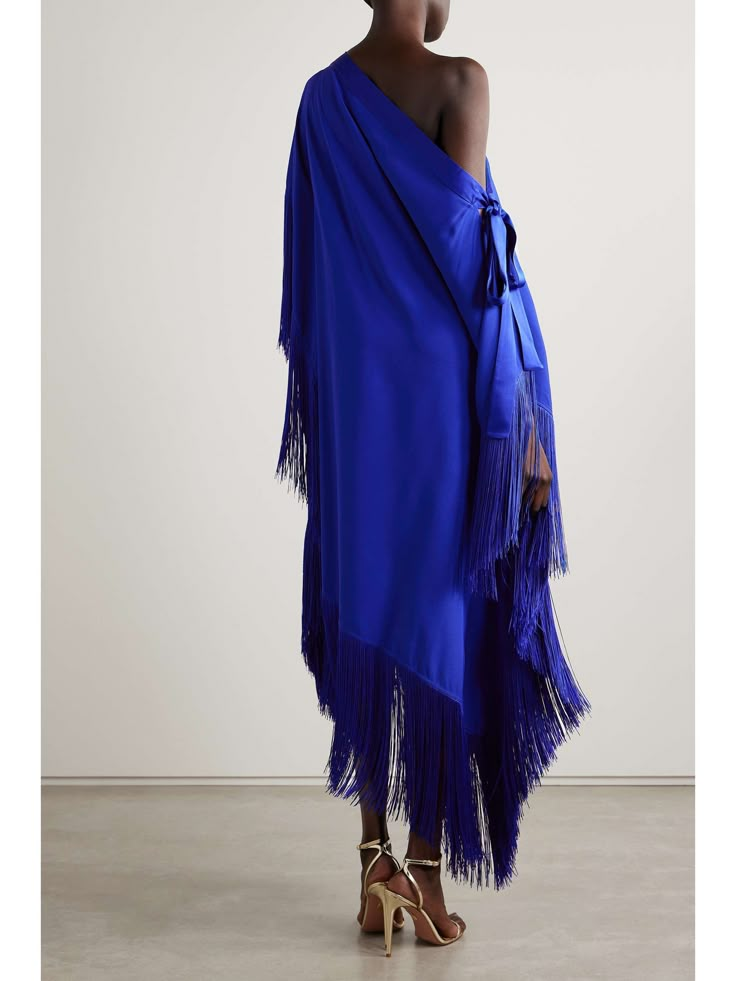 TALLER MARMO Aarons one-shoulder fringed crepe maxi dress Space Mermaid, Offshoulder Dress, Dramatic Ethereal, Dark Feminine Era, Taller Marmo, Tall Maxi Dress, Crepe Maxi Dress, Low Chignon, Flat Dress Shoes