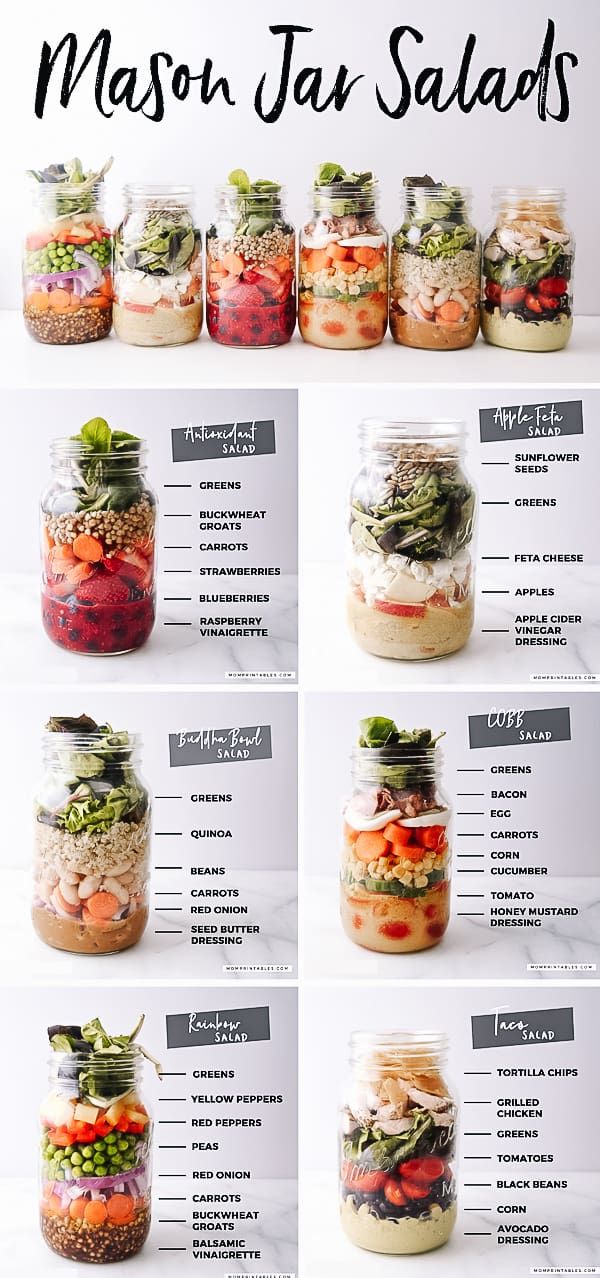 mason jar salads with instructions on how to make them in the same time and season