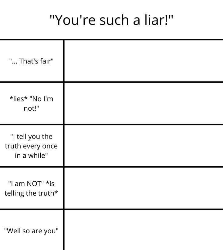 a table with two lines that say you're such a liar and the words below it