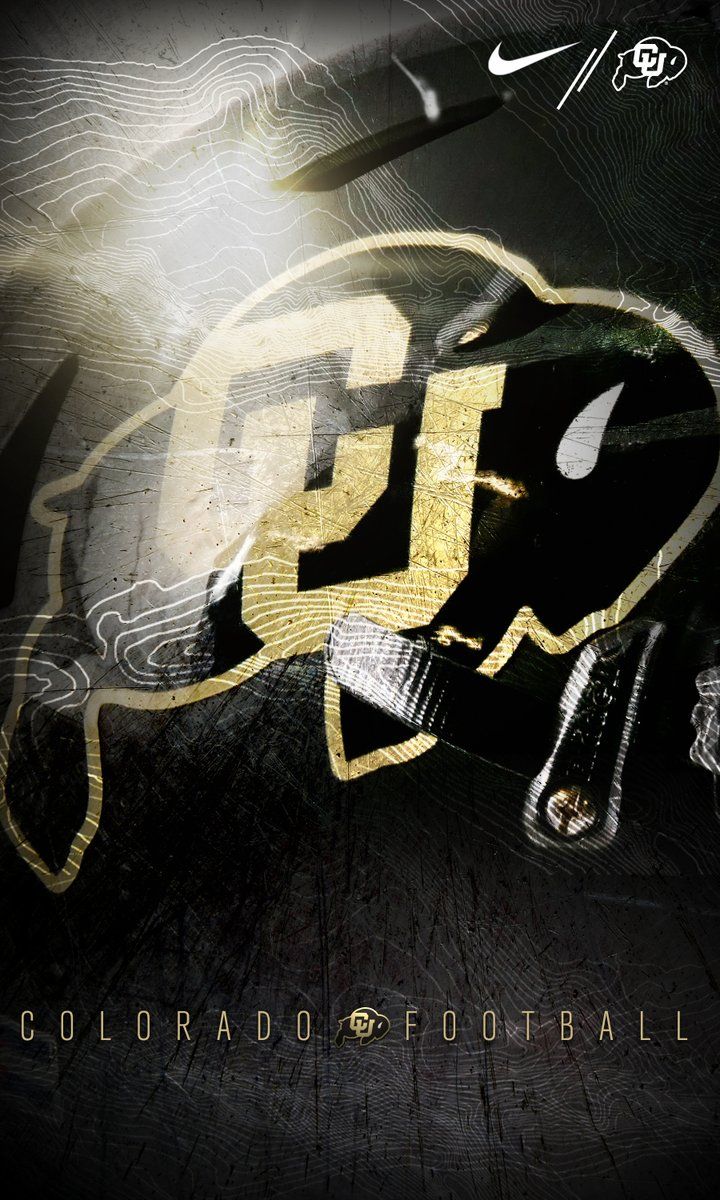 the colorado football logo is shown on a black and white background with gold foiling