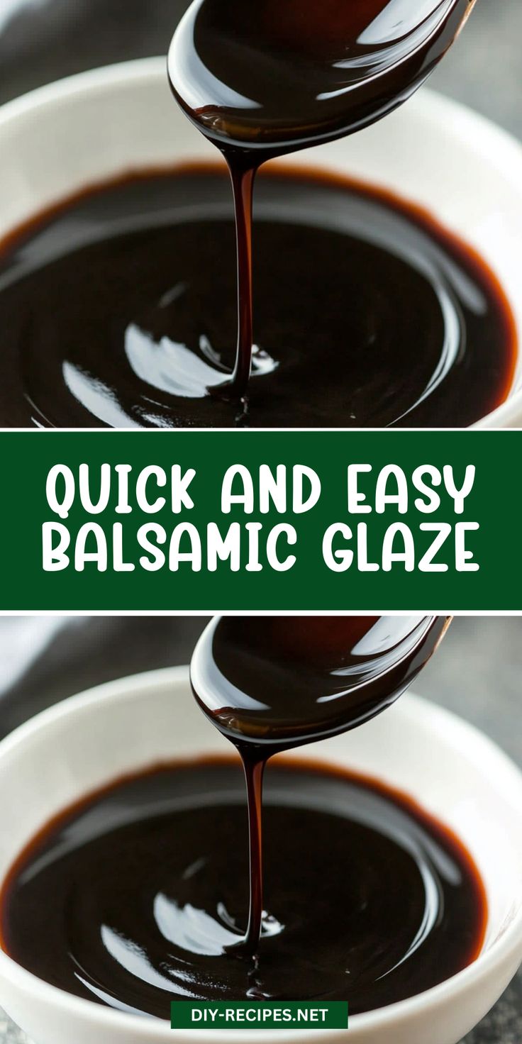 balsamic glaze is being poured into a white bowl