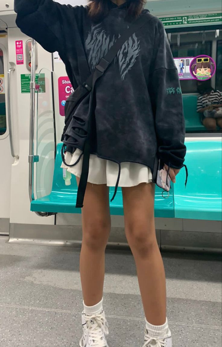 Baggy Clothes With Skirt, Skirts With Hoodies, Skirts With Baggy Shirts, Cute Oversized Tshirt Outfit, Oversized Sweatshirt Skirt Outfit, Lazy Skirt Outfits, Big Hoodie And Skirt Outfit, Oversized Top And Skirt, Skirt And Big Shirt