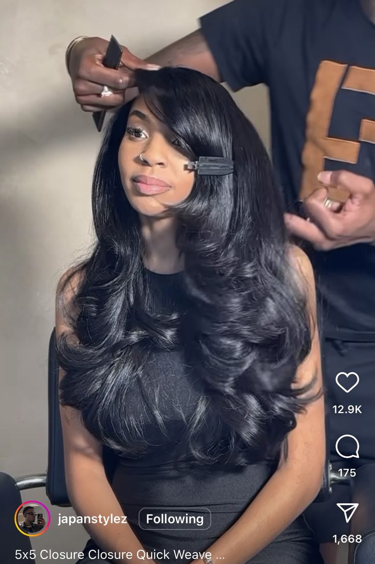 Thick Sew In, Voluminous Hair Black Women, Middle Part Hairstyles Straight Hair, Blown Out Hair Black Women, Buss Down Middle Part, Loose Wave Hair, Bombshell Hair, Peekaboo Hair, Sew In Hairstyles