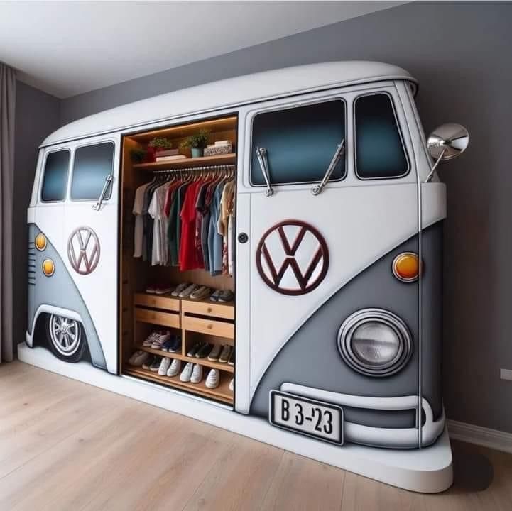 a vw bus is painted on the wall