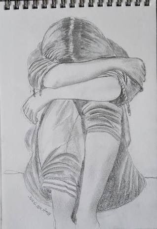 a pencil drawing of two people hugging each other with their arms wrapped around one another