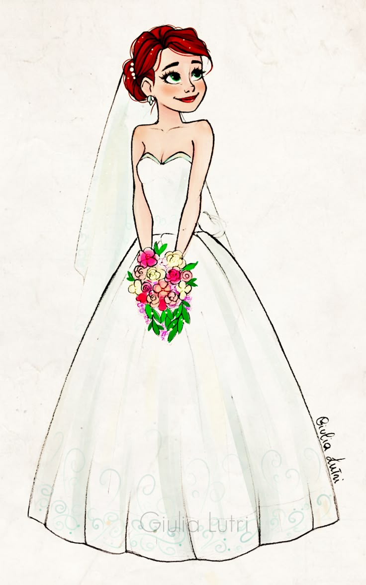 a drawing of a woman in a wedding dress